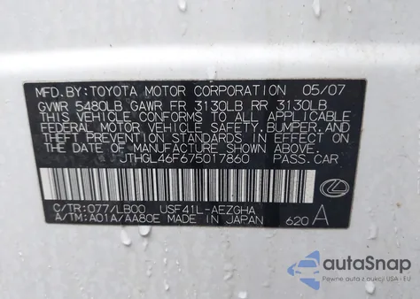 2007 Lexus Ls 460 L z USA, uszkodzony, nr VIN JTHGL46F675017860